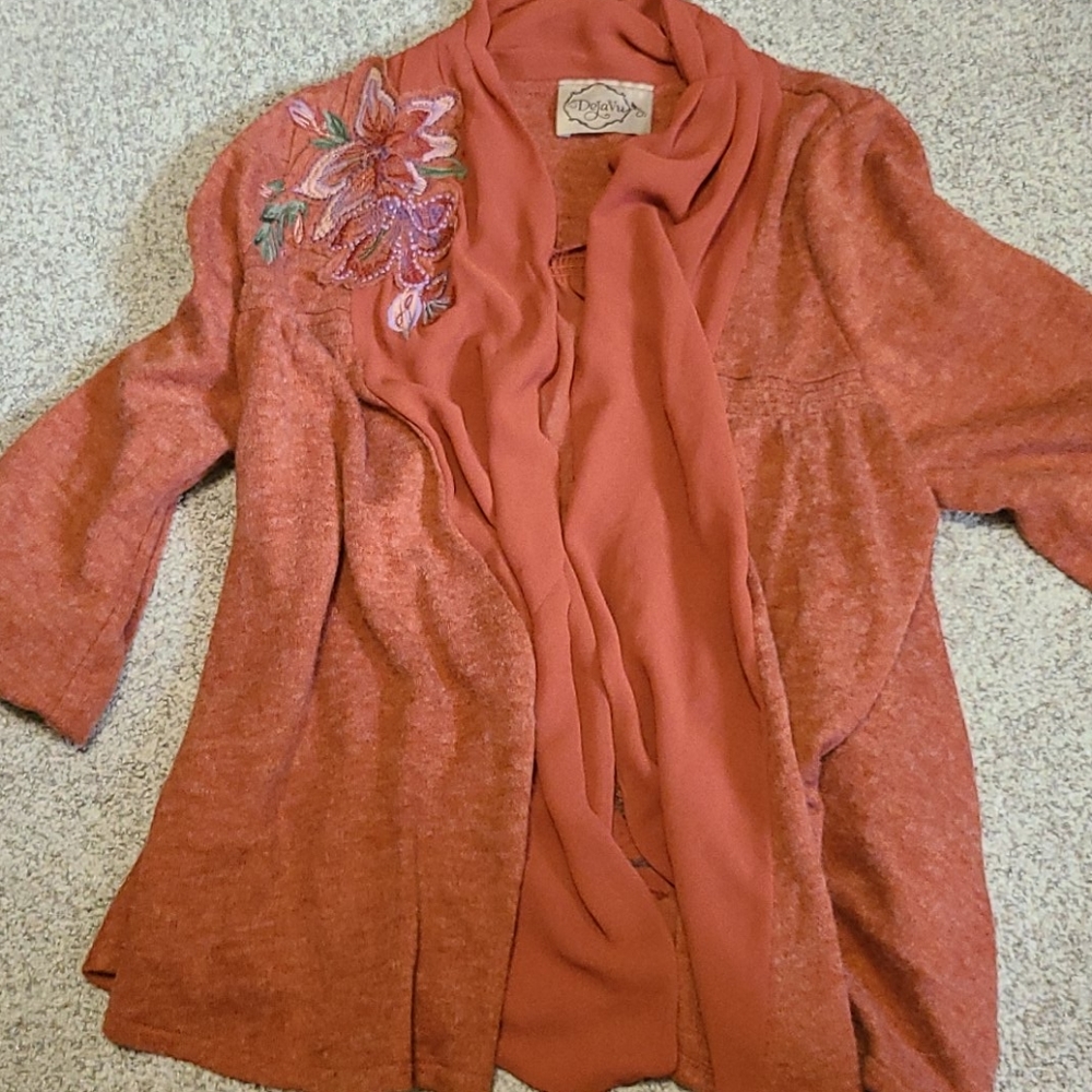 Deja Vu Embroidered Kimono Sweater Cardigan RARE M